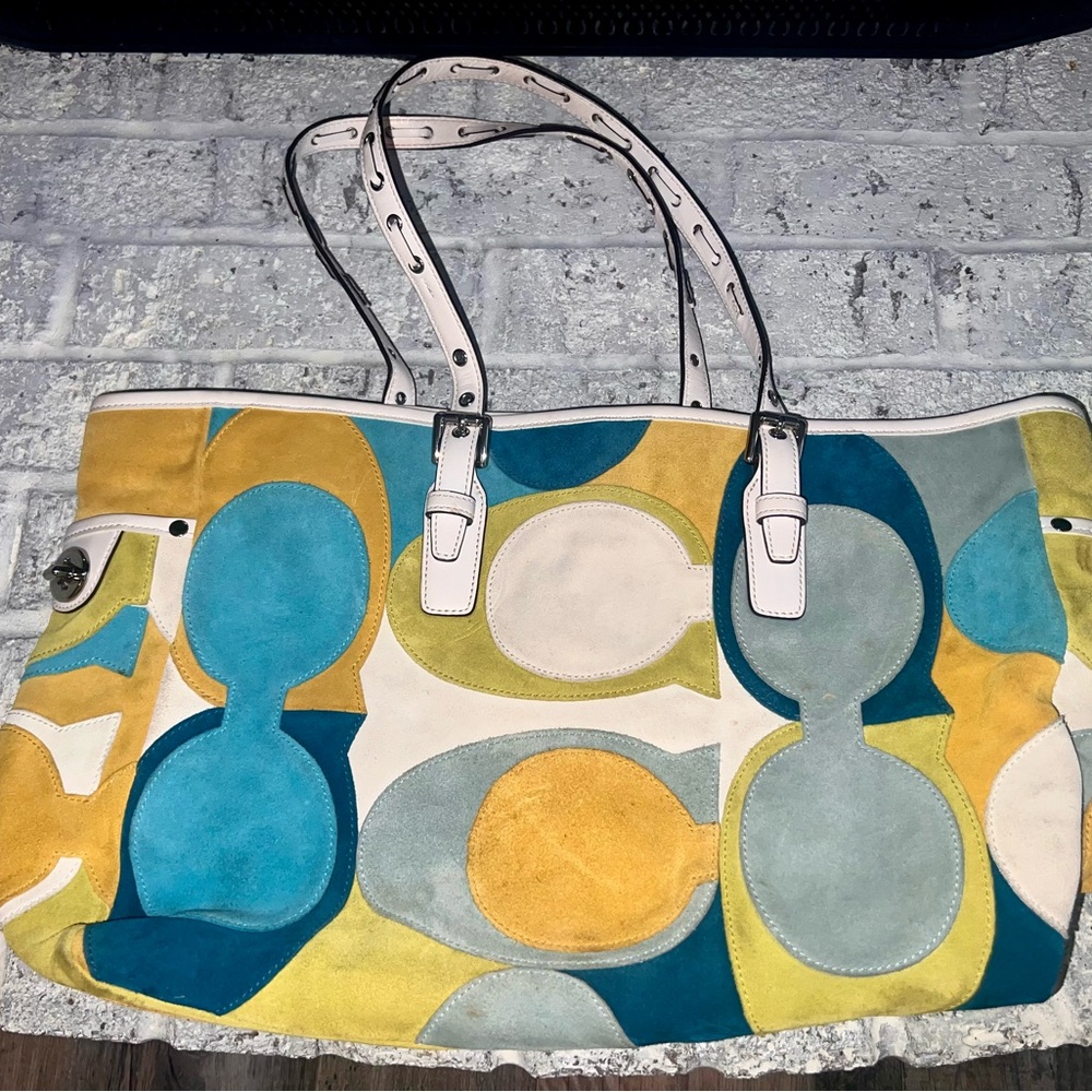 Vintage Coach Colorful Suede Satchel
